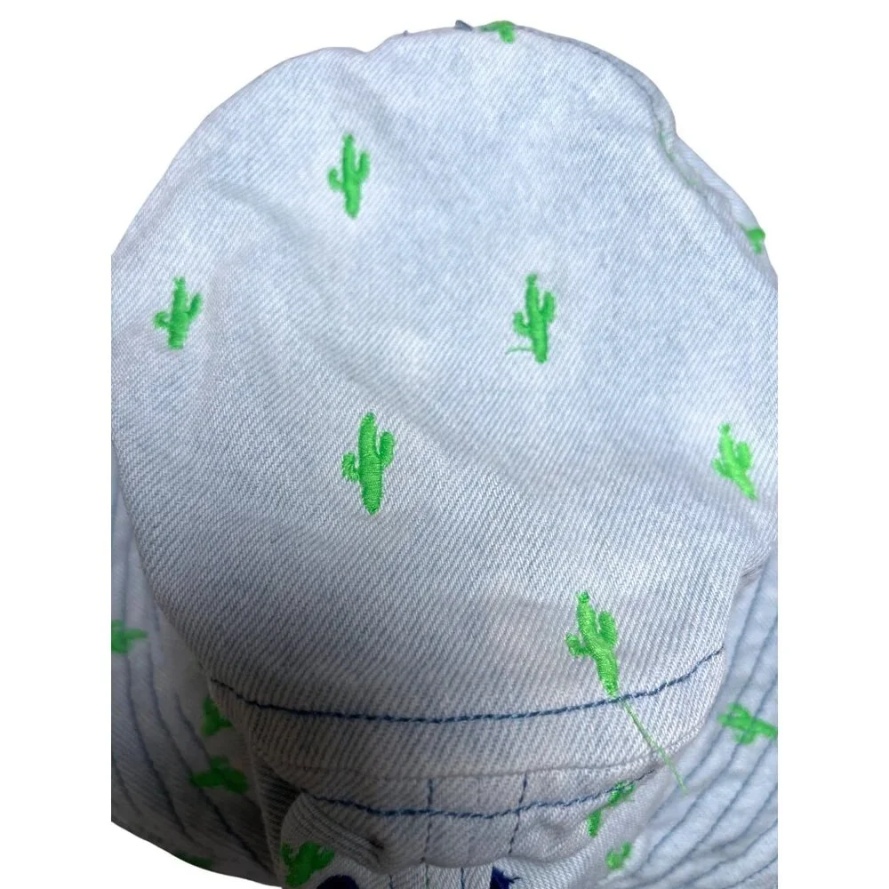 Boden Mini Kids‎ Bucket Hat Light Wash Denim Embroidered Cactus Size Medium